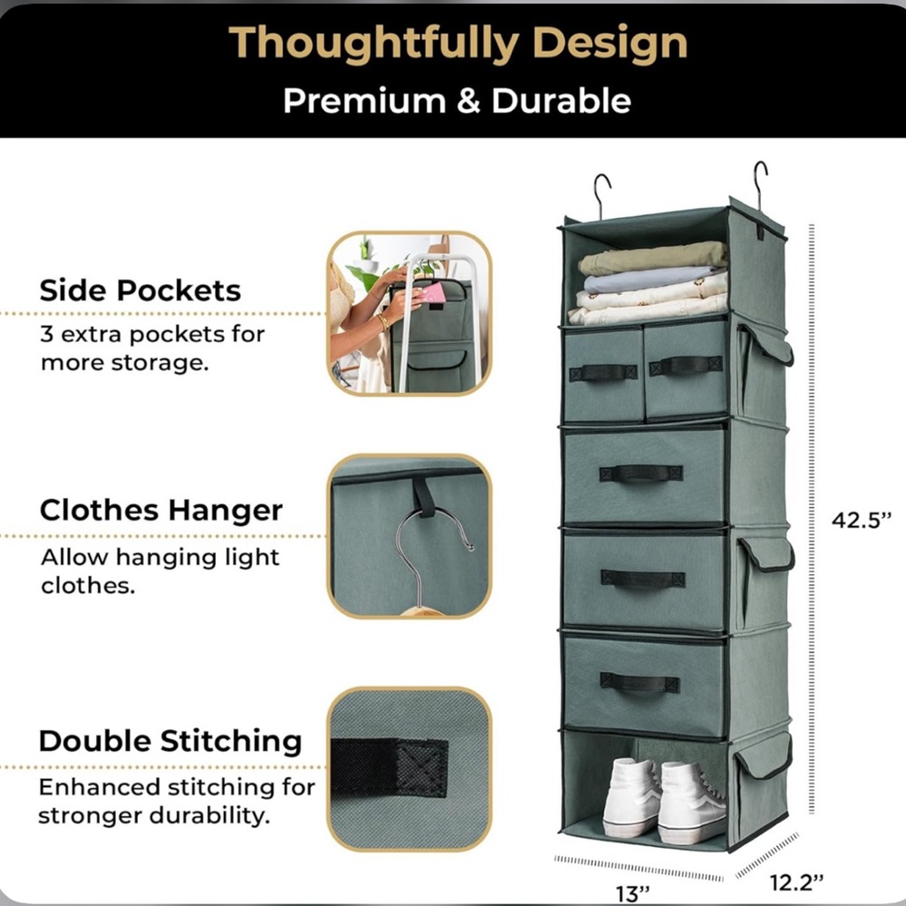SMIRLY 6-Shelf Hanging Closet Organizer with Drawers